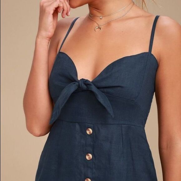 FAITHFULL THE BRAND Linen Sleeveless Button Front Mini Dress Camel M - Picture 8 of 12